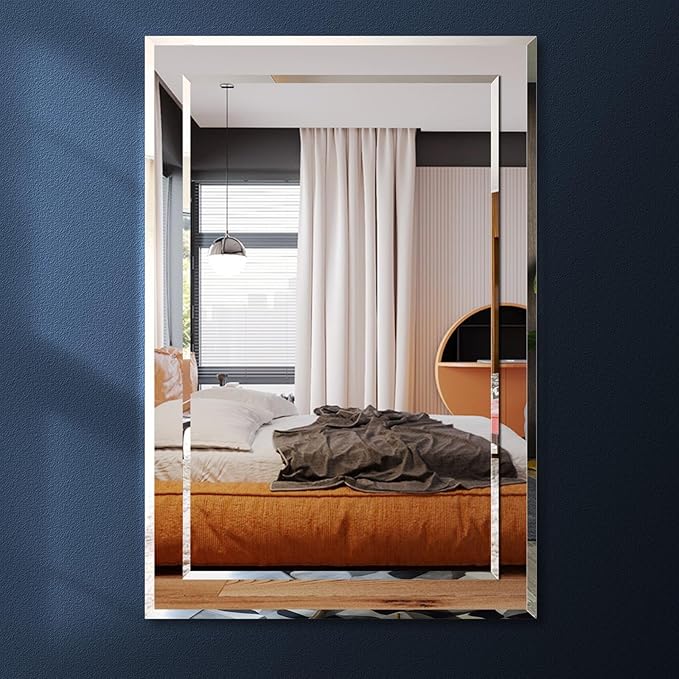 on Mirror Wall Mirror Beveled Edge Polished Frameless Rectangle Bathroom