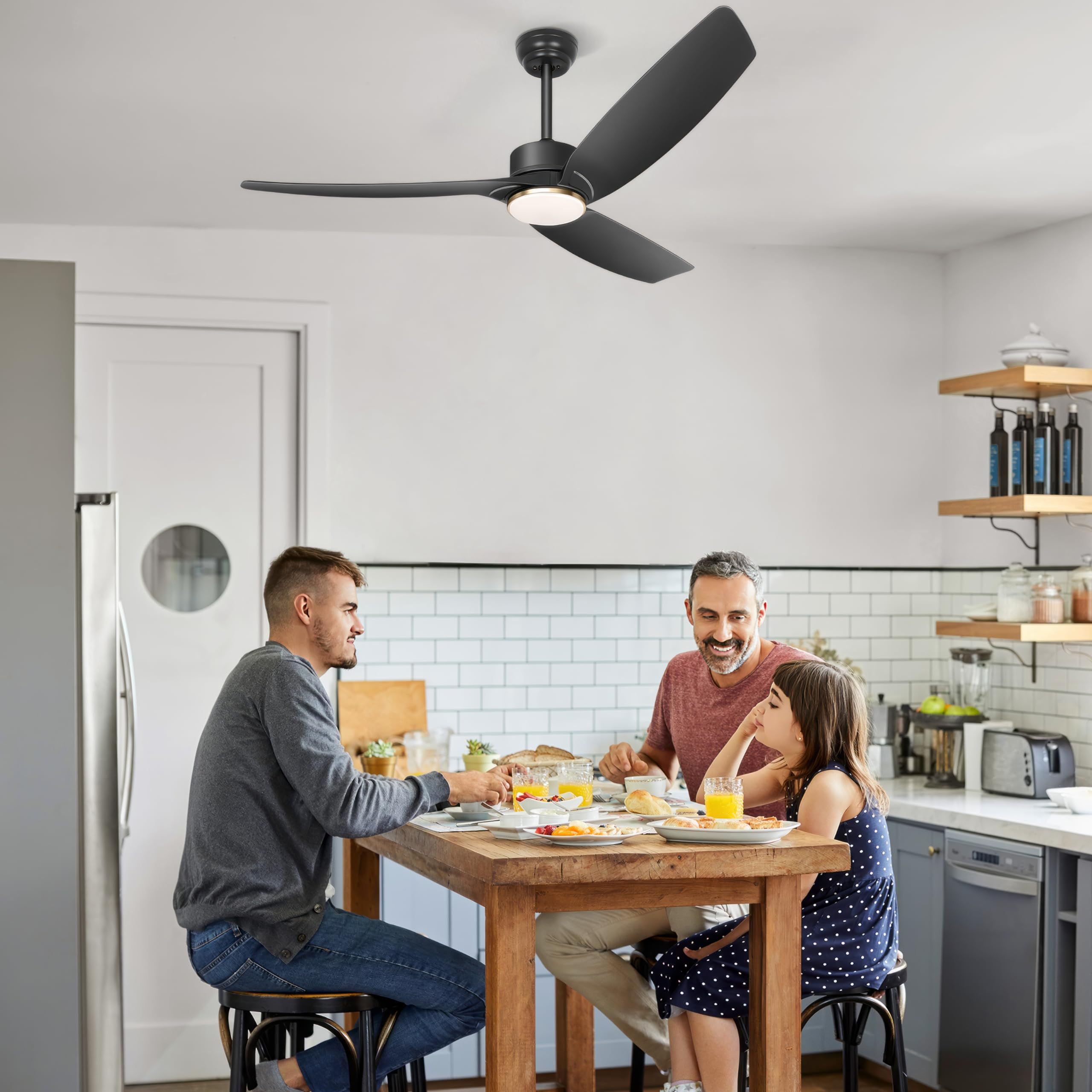56 Inch Black Ceiling Fan with Lights, Modern 3 Blades Ceiling Fan with Remote/APP Control