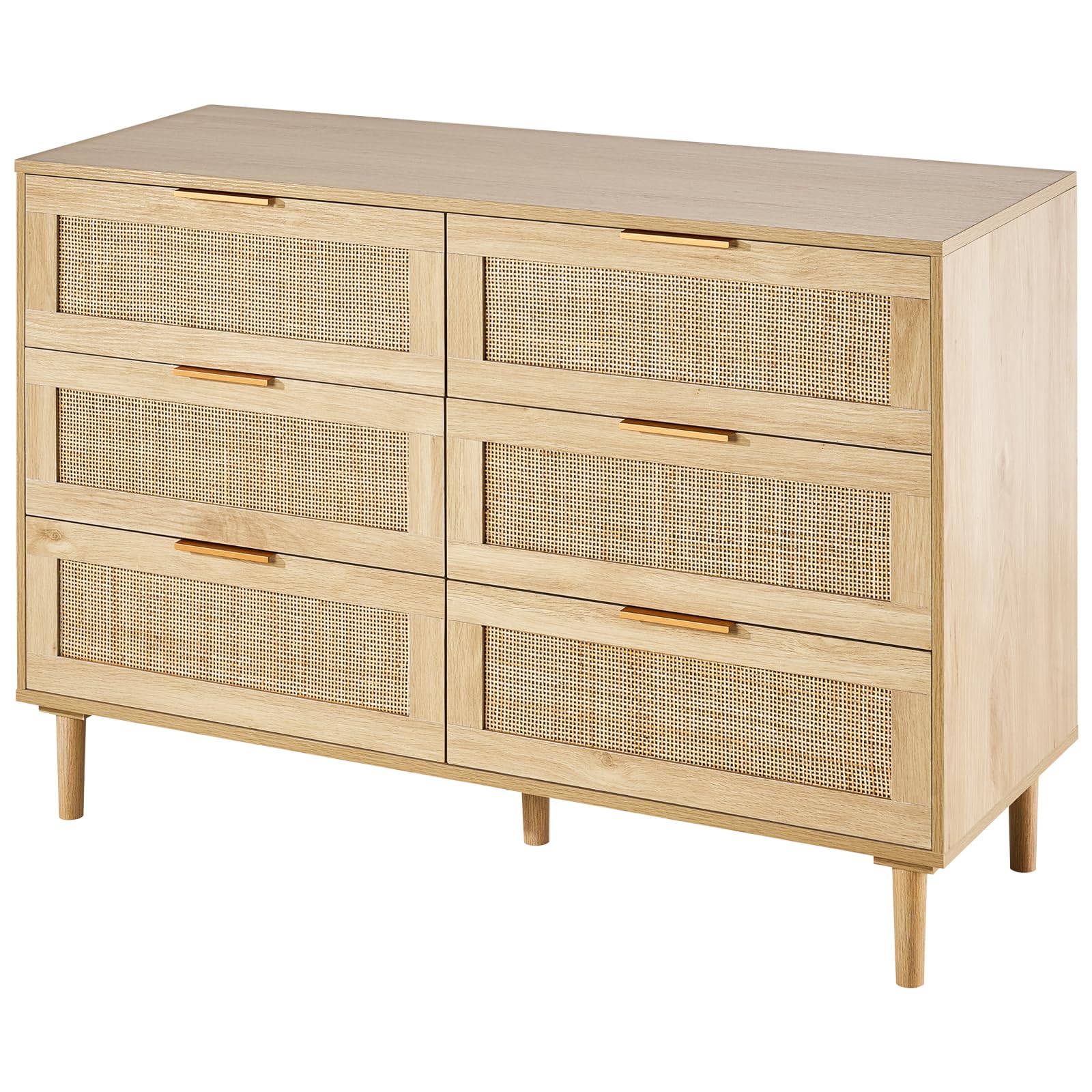 6 Drawer Rattan Dresser, Boho Dresser, Rattan Chest of Drawers with Spacious Storage