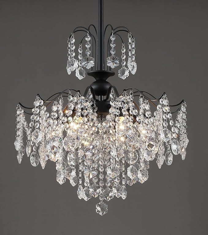 Chandelier for Dining Room,Modern Black Crystal Pendant Light