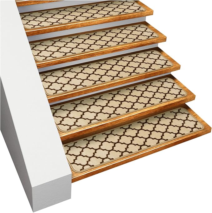 Set of 15 Skid-Resistant Carpet Stair Treads – Moroccan Trellis Lattice