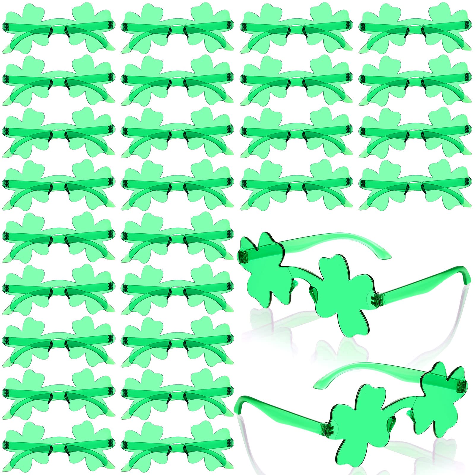 100 Pcs St. Patrick's Day Shamrock Sunglasses Bulk Irish Green Clover Glasses Eyeglasses