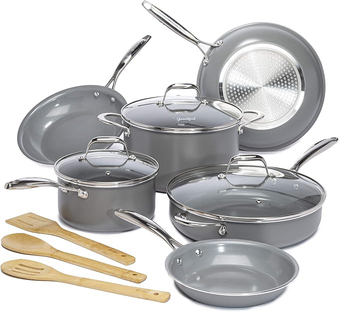 Ceramic Nonstick Pots and Pans Set, Titanium-Reinforced Premium Nonstick Coating