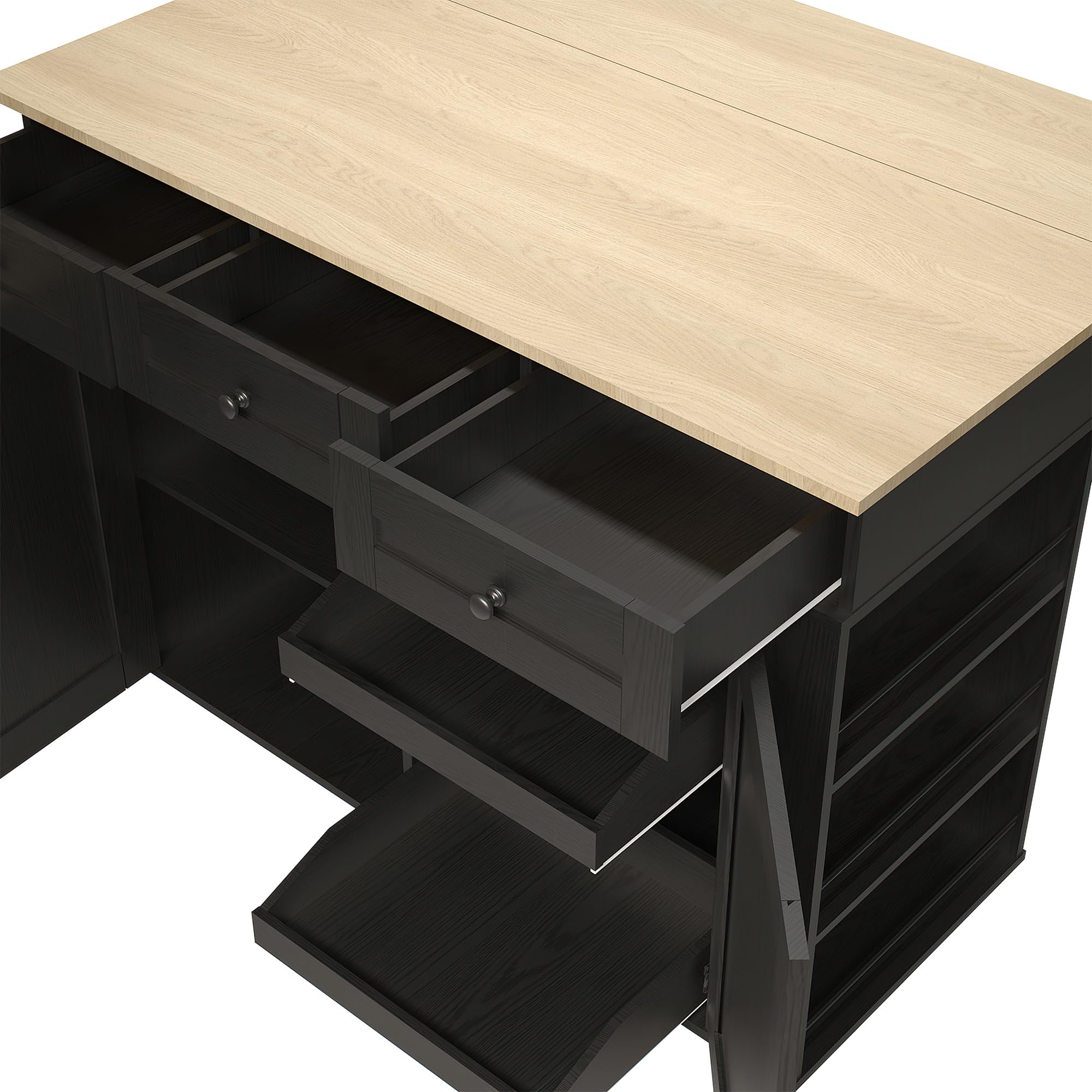 Kitchen Island Cart with 47.2" Wood Top, Island Table for Kitchen with Storage Cabinet & Drop Leaf, Rolling Kitchen Table with Spice Rack, Towel Rack, and Drawer, Portable Islands on Wheels, Black
