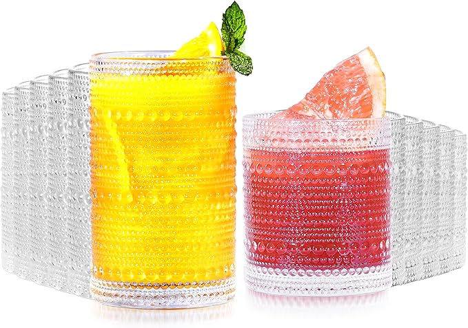 Hobnail Drinking Glasses Set of 12-14 oz Old Fashioned Water Glass Cups & 11