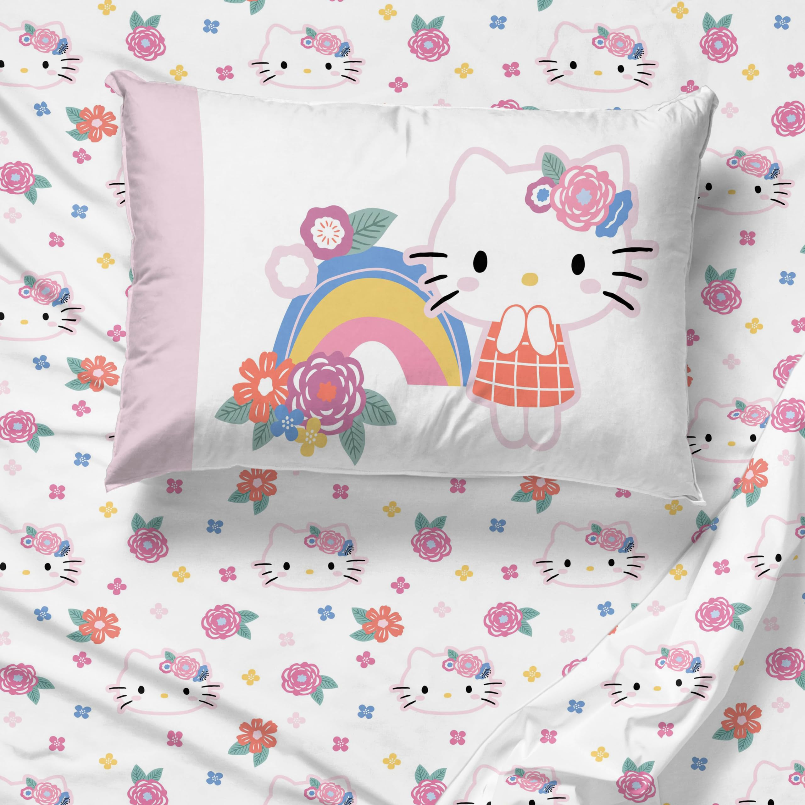 Hello Kitty Twin Size Comforter Set - 4 Piece Floral Bedding Includes Sheet Set,