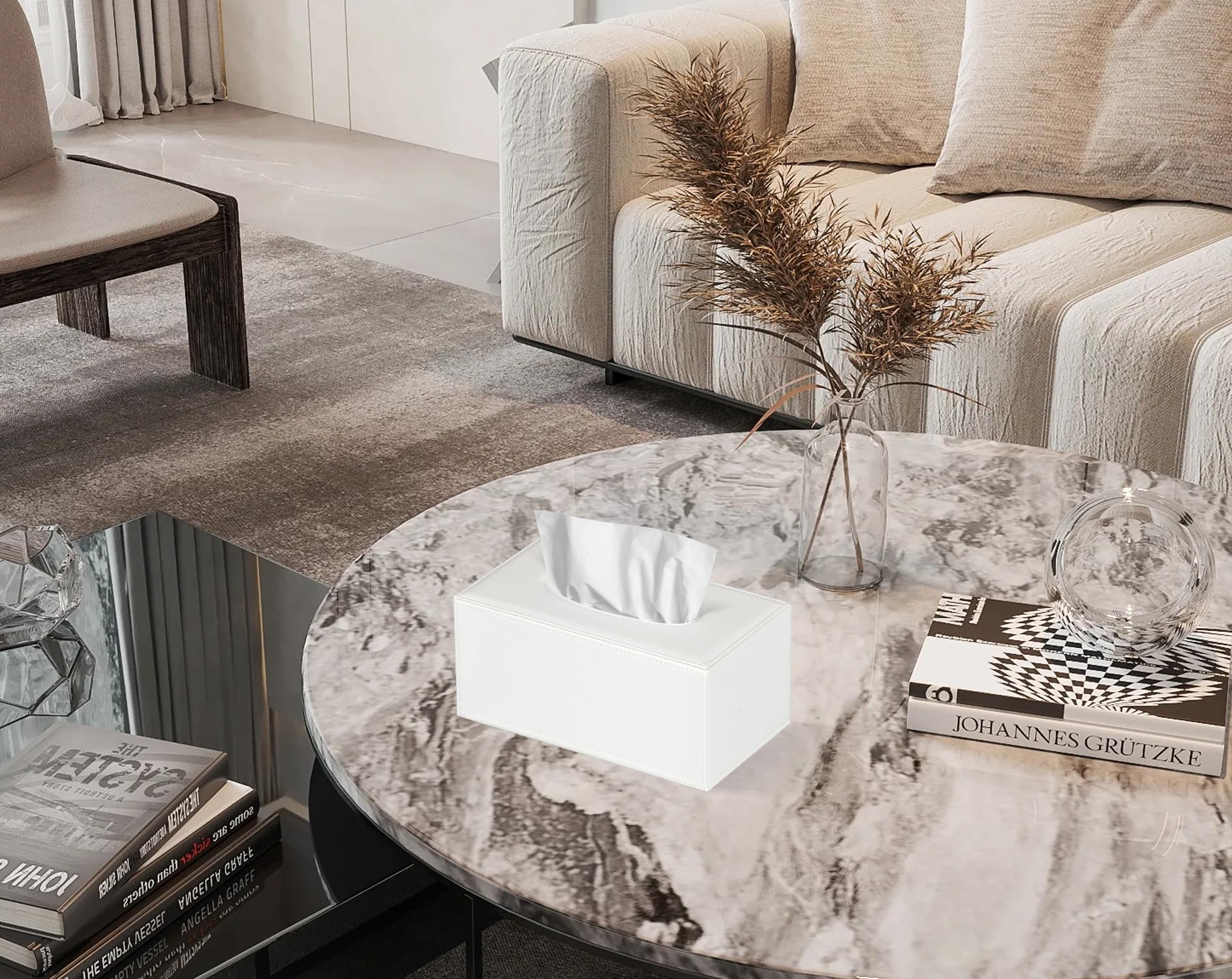 Tissue Box Cover Rectangular Tissue Box Holder for Bathroom (White)