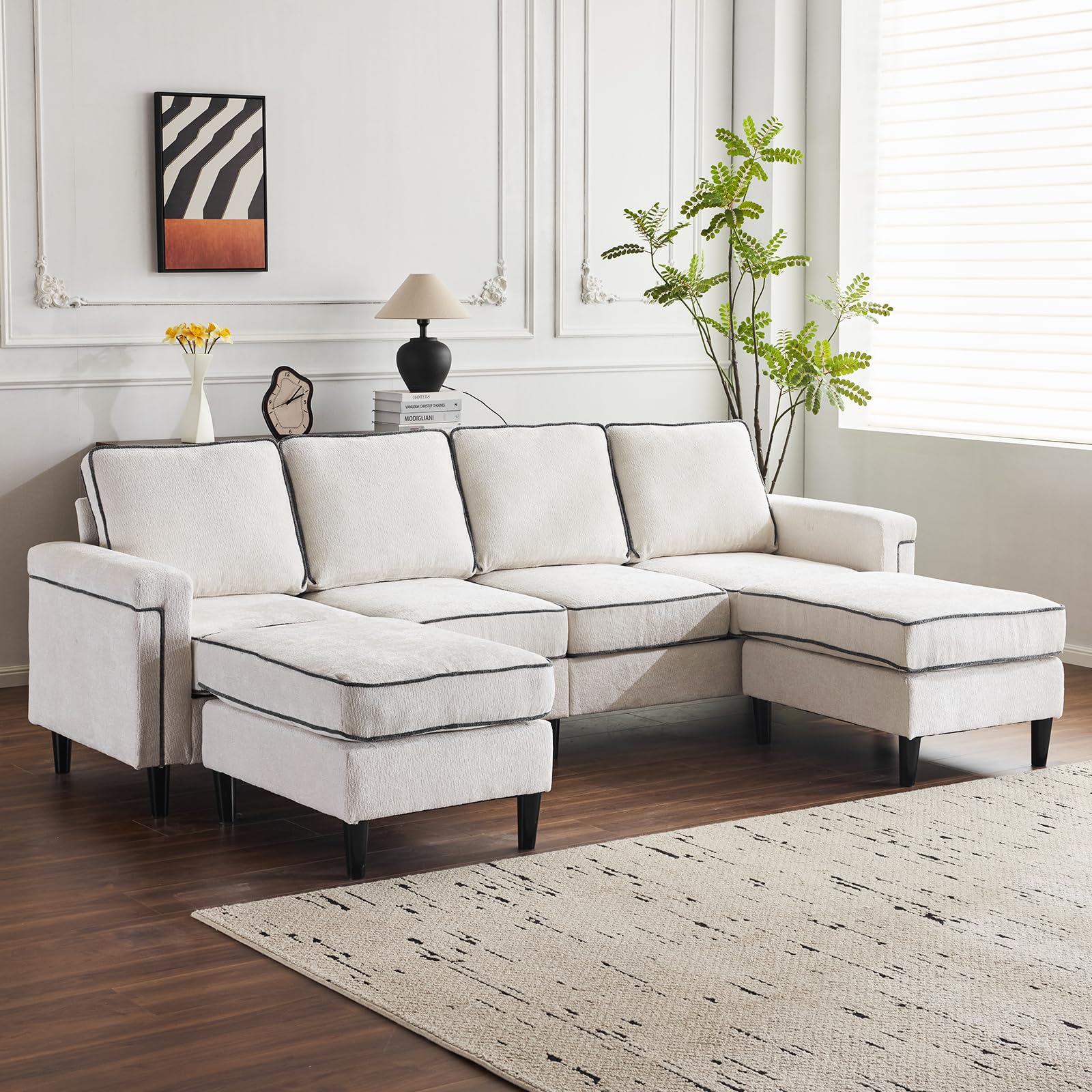 Chenille U-Shaped Sectional Couches for Living Room
