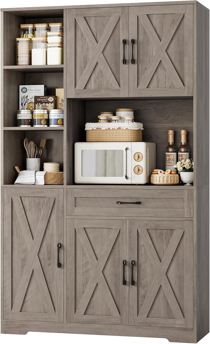 71" Tall Kitchen Pantry Storage Cabinet, Farmhouse Food Pantry Cabinet