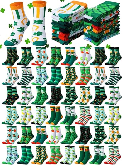 48 Pairs Easter Socks Bulk Funny Novelty St. Patrick's Day Crew Socks for Women Men