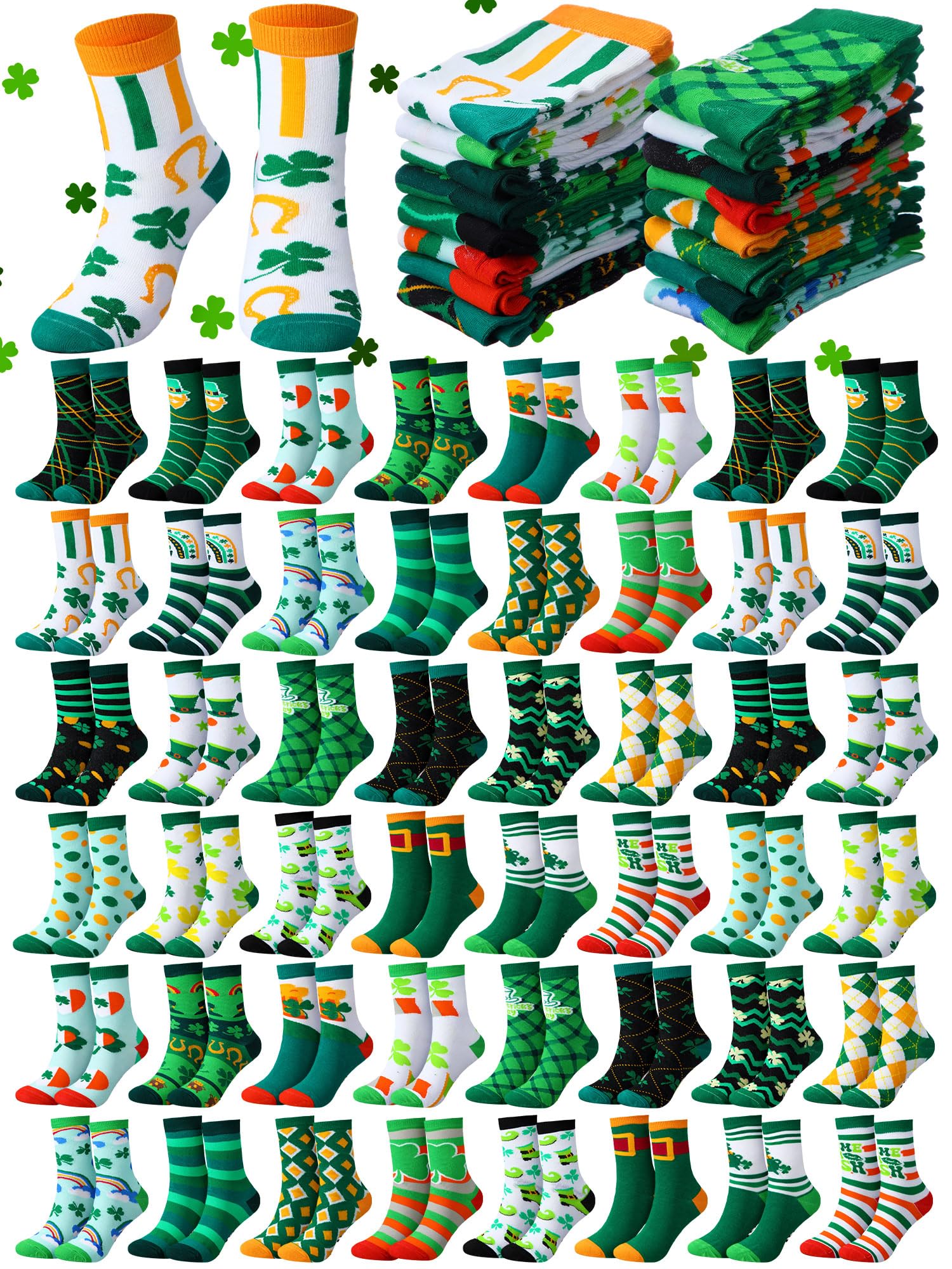 48 Pairs Easter Socks Bulk Funny Novelty St. Patrick's Day Crew Socks for Women Men