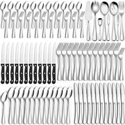 Set with Serving Utensils Set, CEKEE Stainless Steel Flatware Set for 12 with Steak