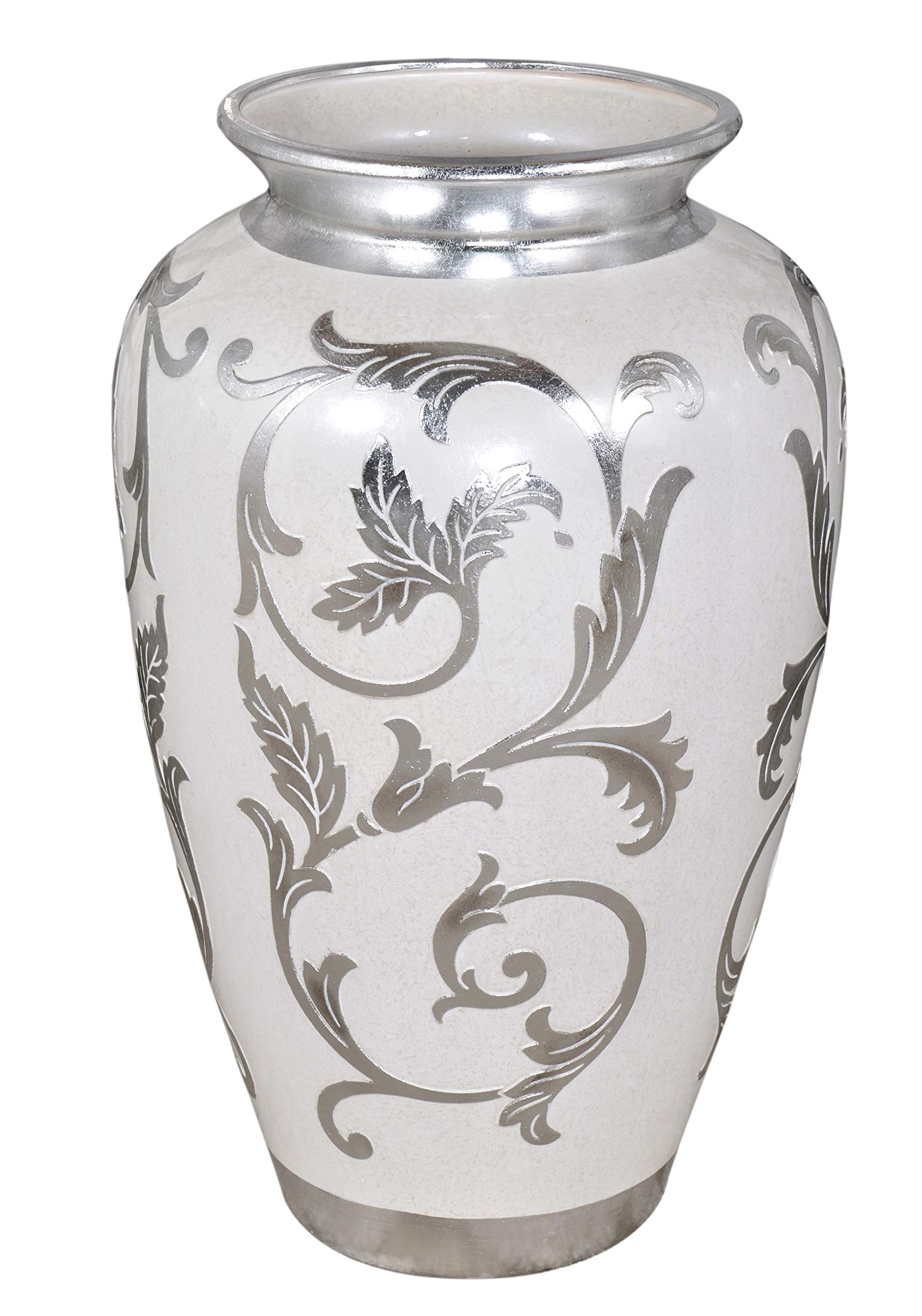 18" H White and Silver Decorative Handcrafted Vase Urn Bowl