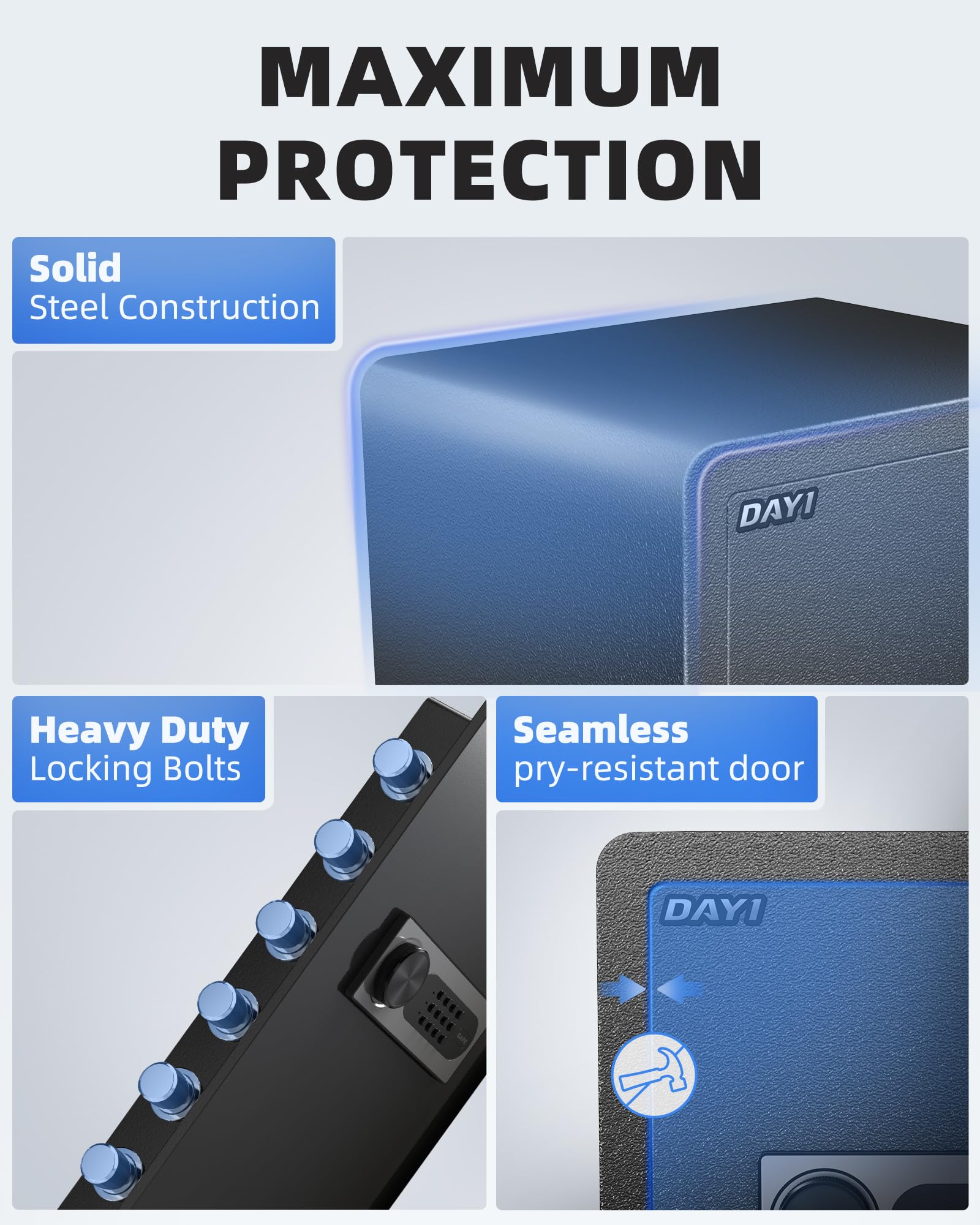 DAYI Safe Box, 3.0 Cubic Feet Home Safes with Fireproof Waterproof Bag, Security Safe for Money Cash Documents, Digital Keypad, Dual Alarm System, Removable Shelf - D-60