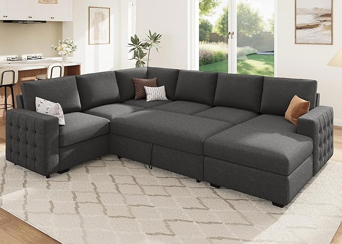 Sectional Couch with Pull Out Bed, Sectional Sleeper Sofa with Storage