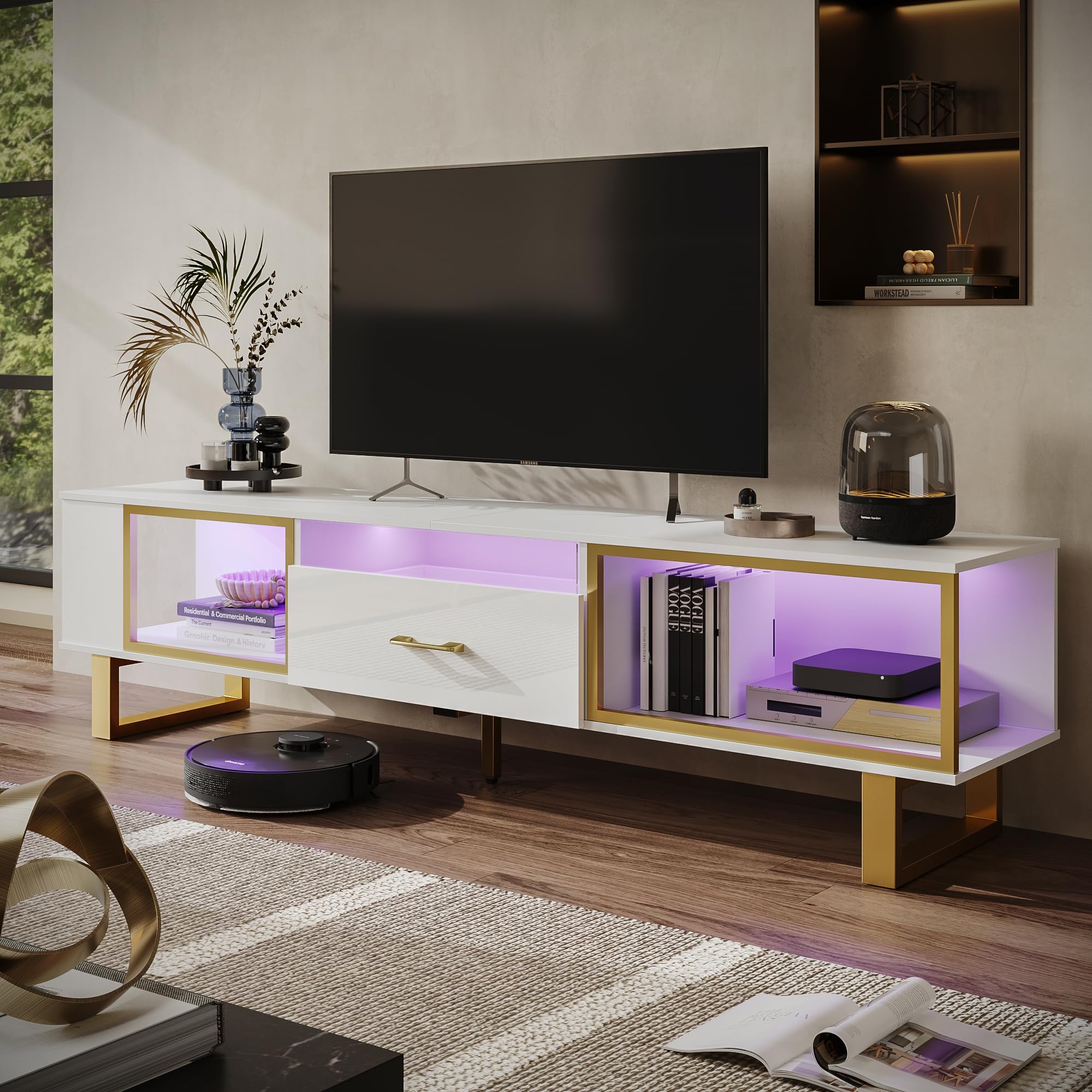 TV Stand with LED Light for TVs up to 80 Inch,living room