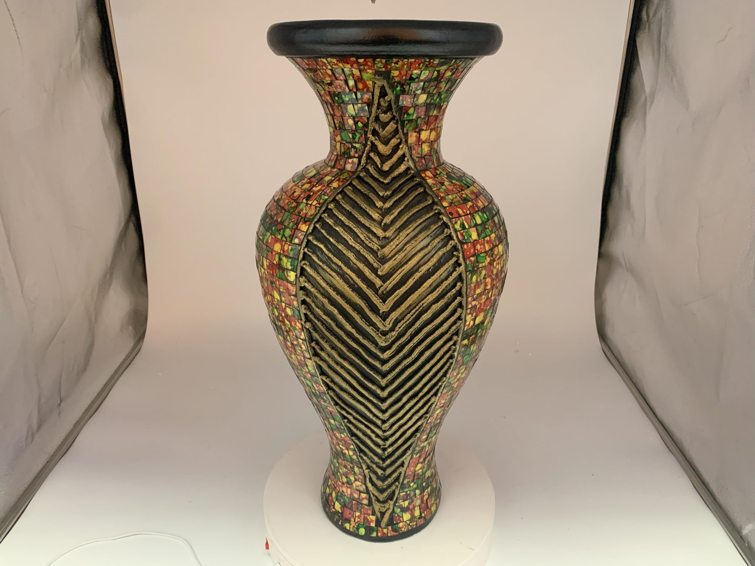 Floor Vase, 24 Inch Mosaic Vase – Tall Cylinder Made of Terracotta with Red, Orange