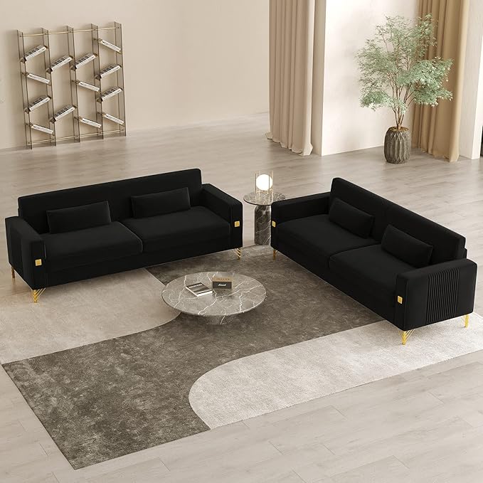 85.63" Velvet Sofa,Modern Loveseat Couch with Pillows Set of 2 for Living Room