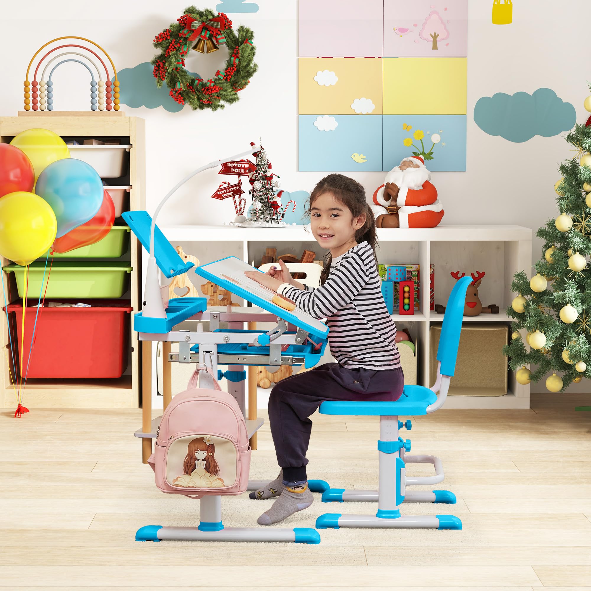 Real Relax Kids Desk and Chair Set, Kids Interactive Workstation, Blue