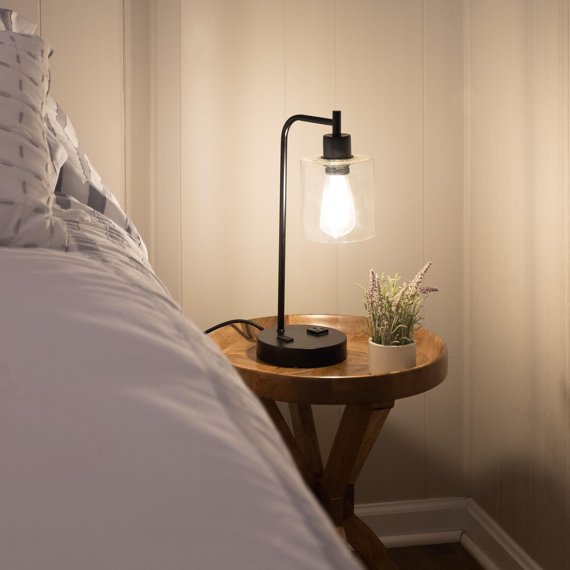 2 Table Lamps - Industrial Lamps with USB Ports, Touch Control, and Edison Bulb
