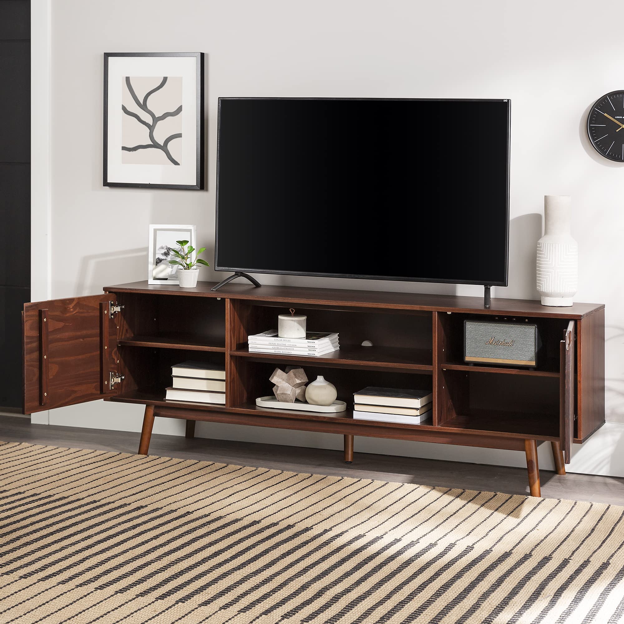 Emery Mid Century Modern Solid Wood TV Stand for TVs up to 80 Inches 70 Inch Walnut