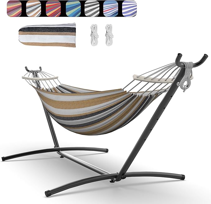 Double Hammock with Heavy-Duty Steel Stand,Portable,Easy Assembly