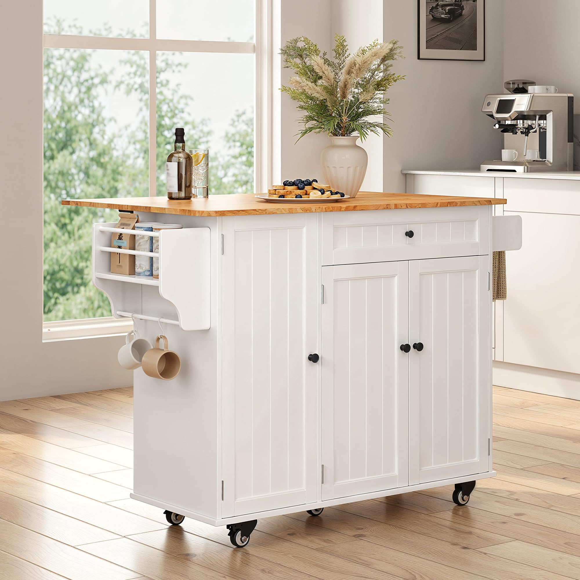 Kitchen Island with Storage, Island Table for Kitchen with Drop Leaf