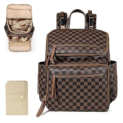 Diaper Bag Backpack Large Baby Diaper Bag Leather with 17 Diaper Bag Organizing Pouches