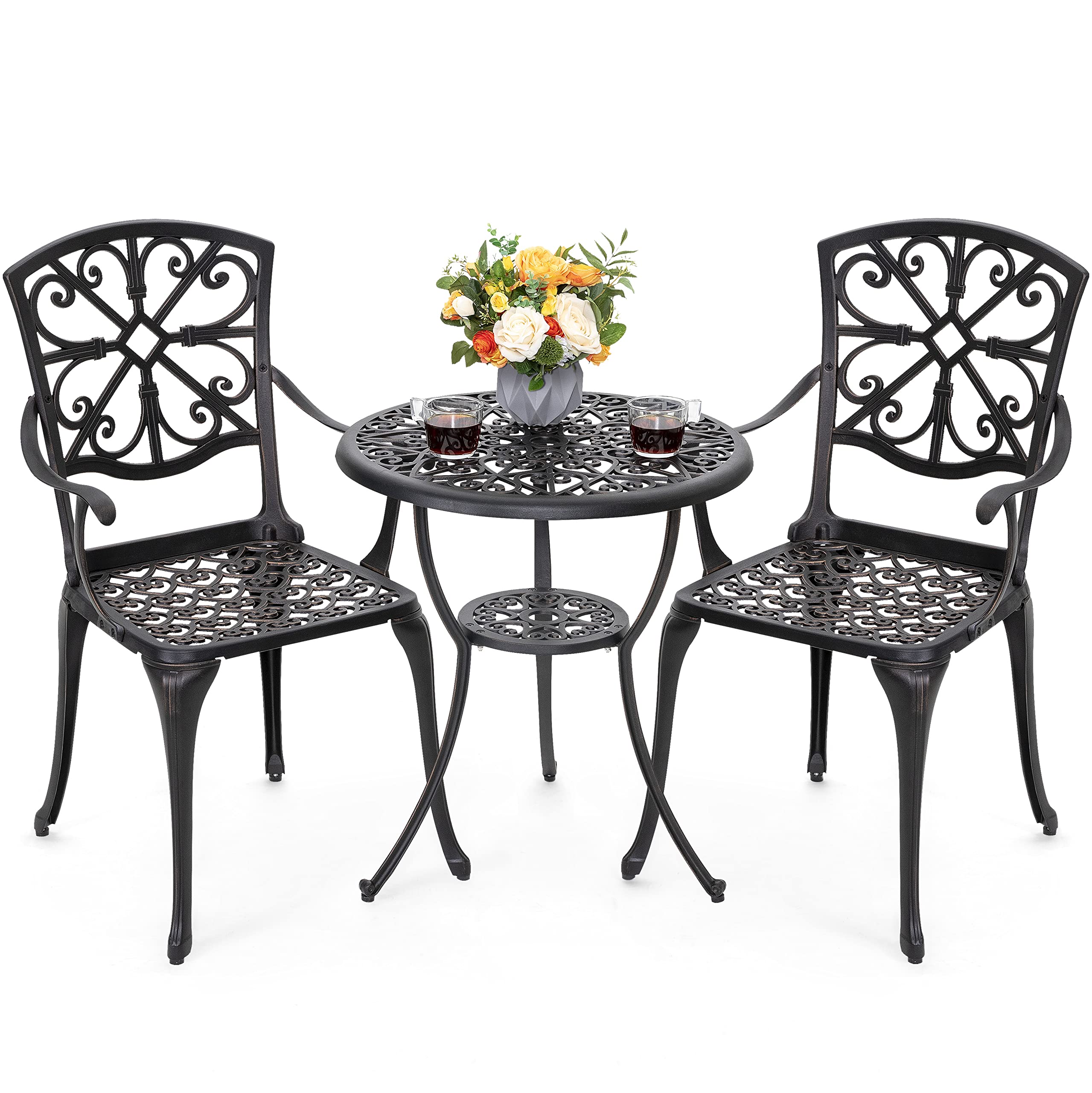3 Piece Outdoor Bistro Set Cast Aluminum Patio Set Bistro Table Set Rustproof Patio Table