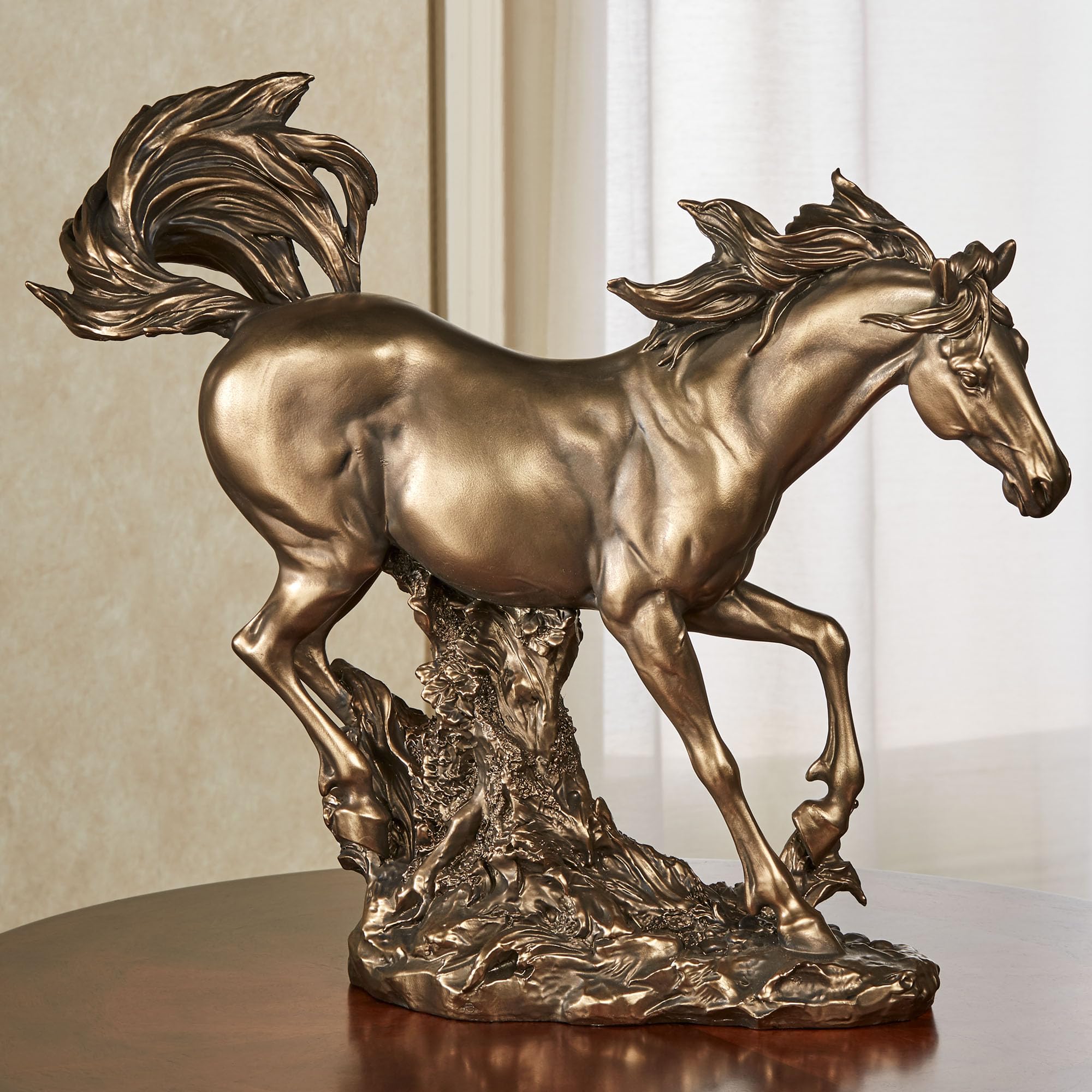 Wild Run Galloping Open Plains Horse Table Sculpture - Bronze Decor - Made of Resin