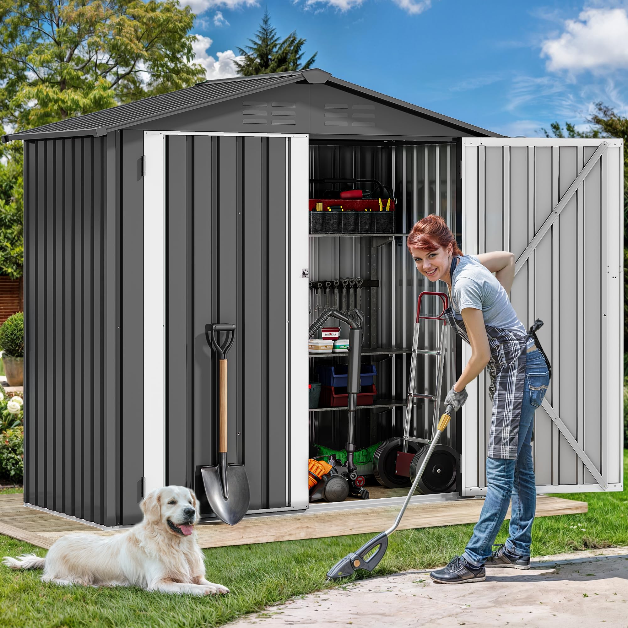 6x4ft Outdoor Storage Shed, Weatherproof Tool Shed w/Locking Entry & Ventilation