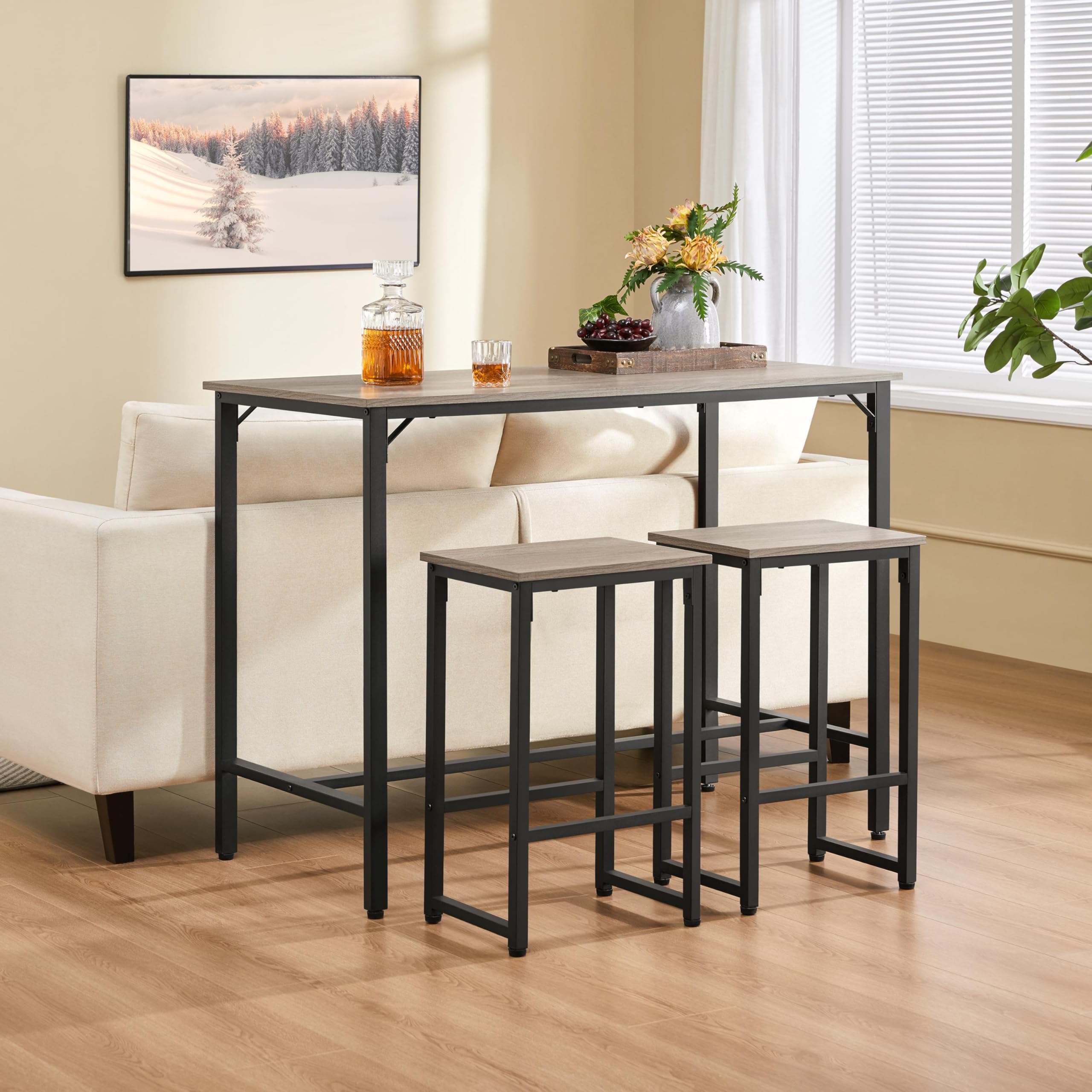3 Piece Dining Table Set, 47.5" Industrial Pub Table Set, Counter Height Kitchen Table