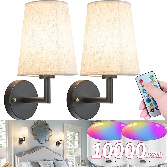 Operated Wall Light Fixure with Remote Control, Dimmable Battery Operated