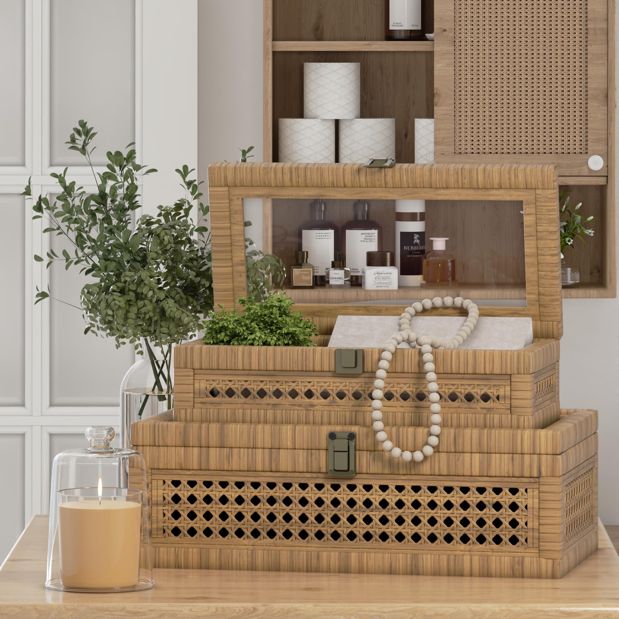 Rattan Decorative Box,Boho Display Boxes with Lids