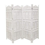 Port Antique 4 Panel Handcrafted Wooden Room Partitions, White (UPT-148945)