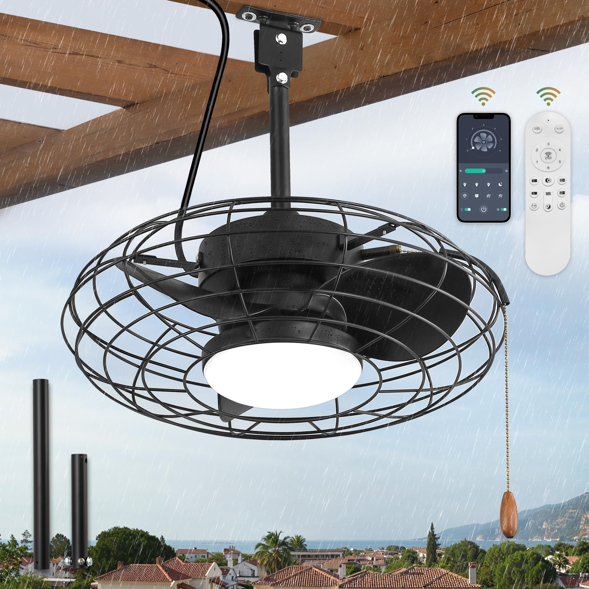 Outdoor Ceiling Fans with Light for Patios,Waterproof Gazebo Fan