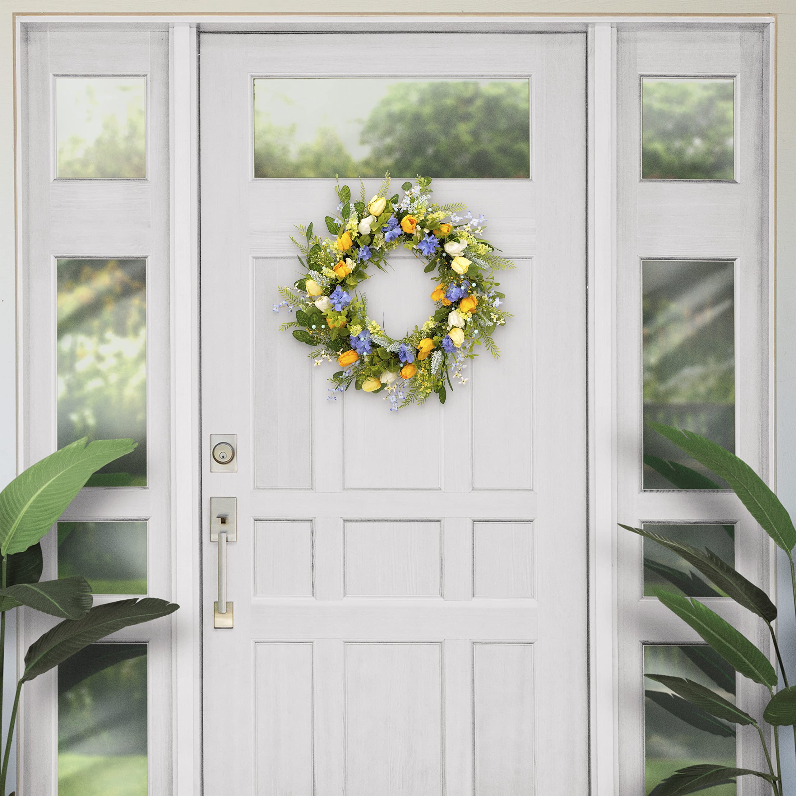 30" Artificial Tulip Floral Spring Door Wreath, Multicolor