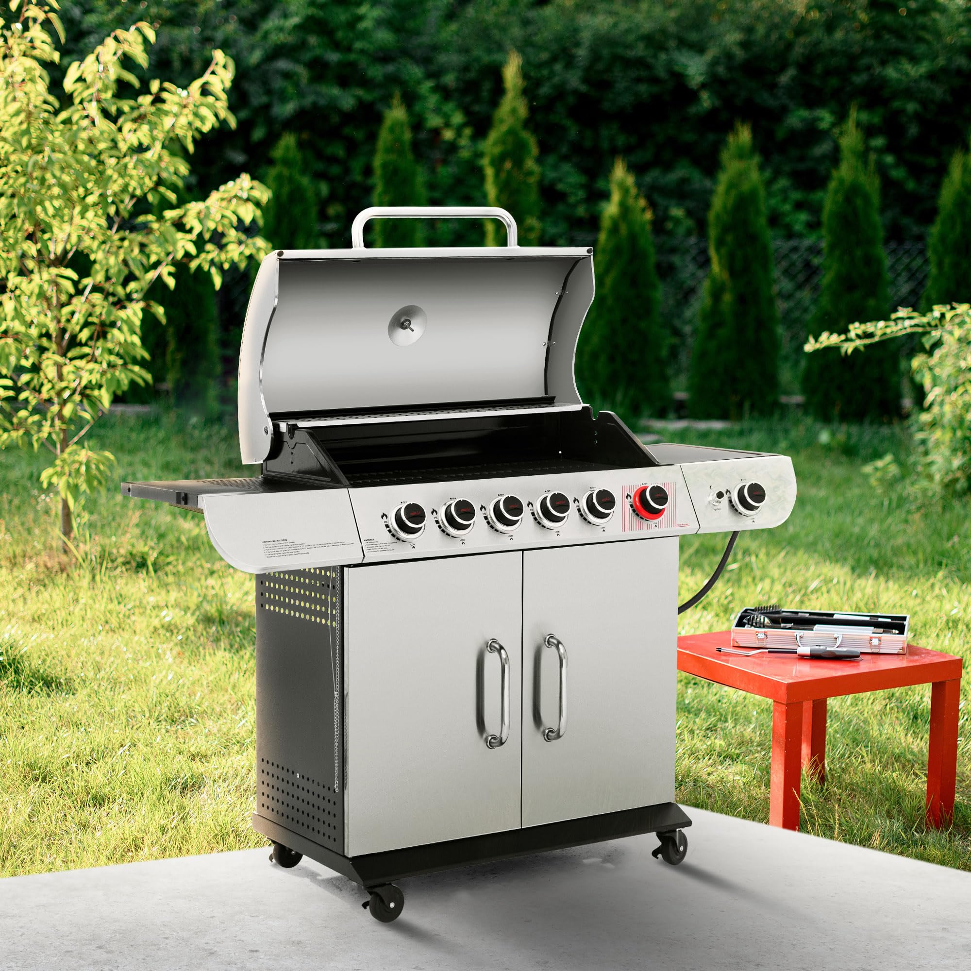 SG6002R 6-Burner Propane Grill with Sear Burner and Side Burner
