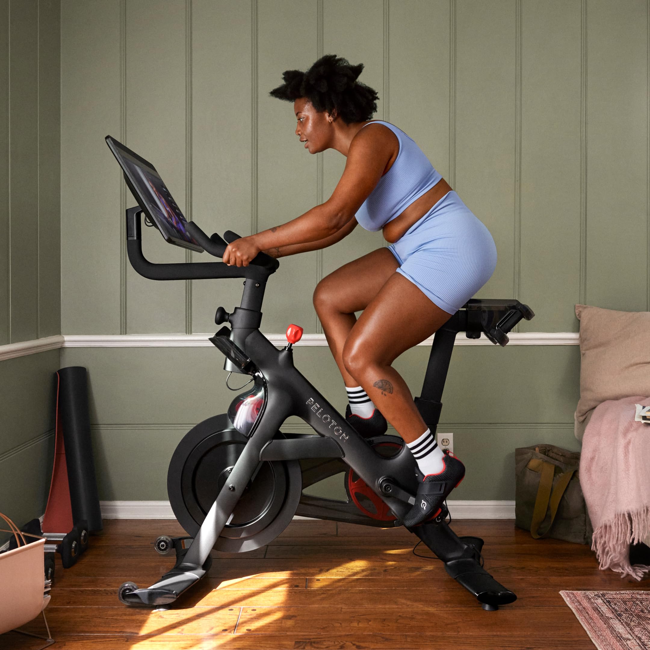 Indoor Stationary Exercise Bike with 24” HD, Anti-Reflective Rotating Touchscreen
