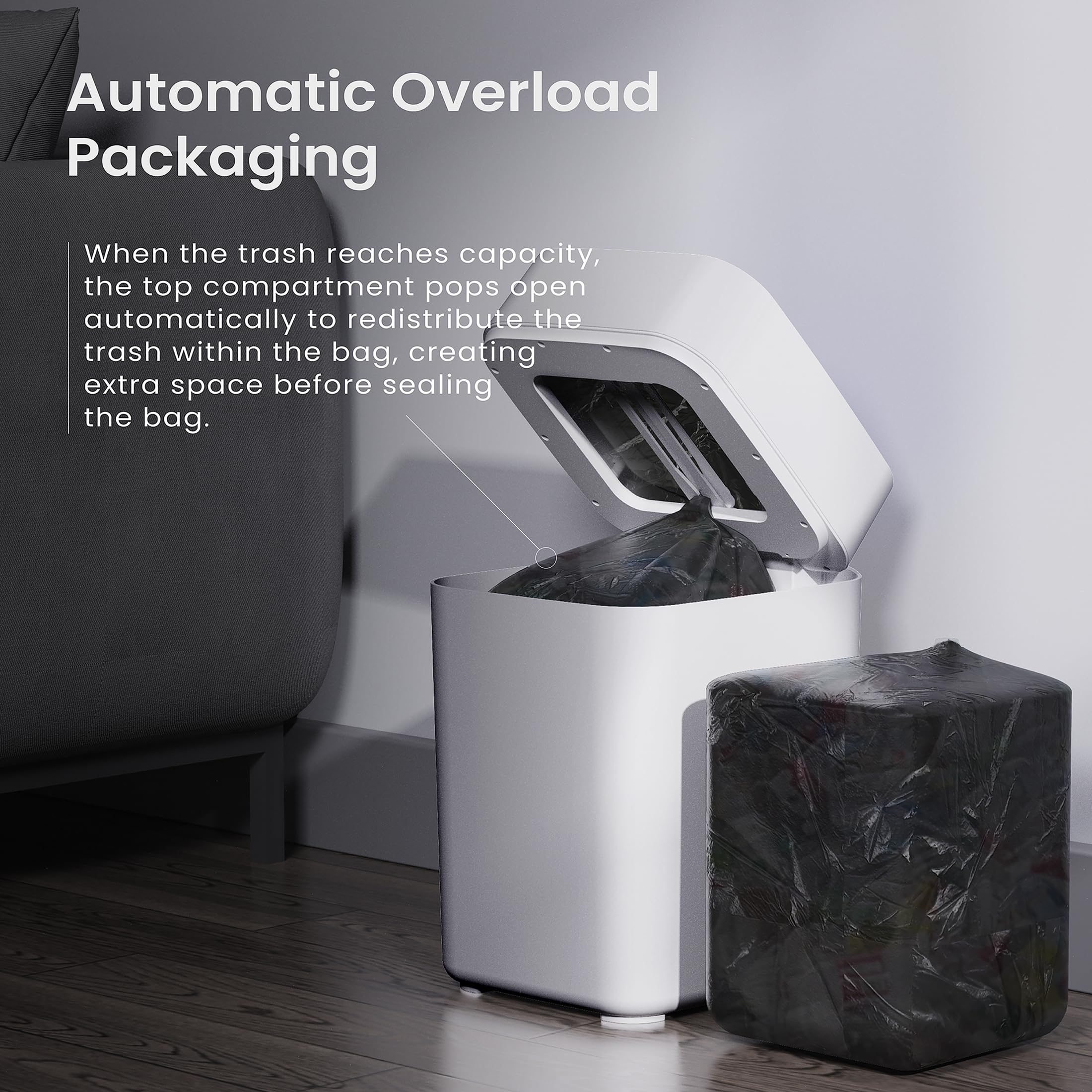 OPTIMUS DESIGN STUDIO Automatic Self Changing Trash Can, Self Sealing Motion Sensor Touchless Kitchen/Bathroom/Office, 4.5Gallon 17L (1-Refill Ring)