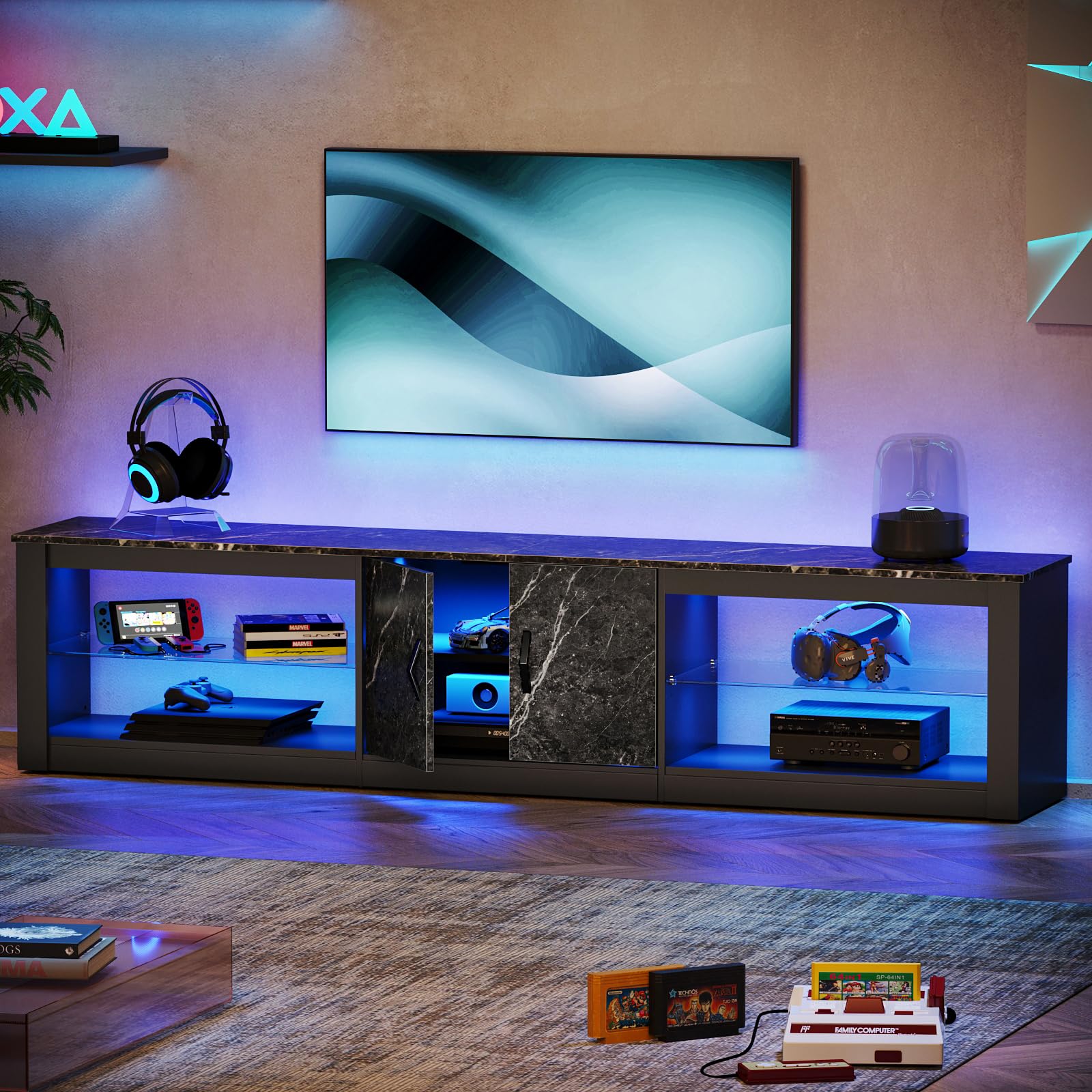 80 Inch TV Stand for 75/85/86 inch TVs, LED Gaming Entertainment Center living room