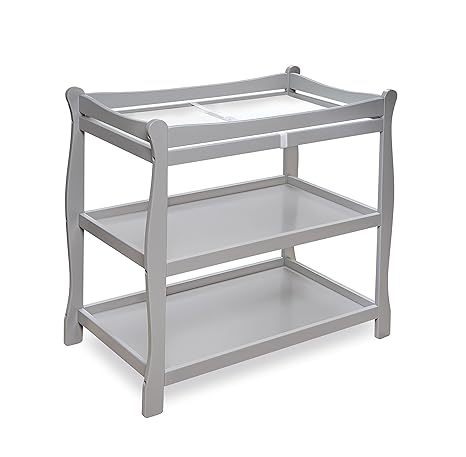 Sleigh Style Baby Changing Table with Pad, Nursery Furniture with Storage - White