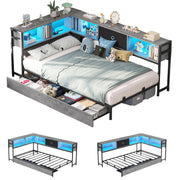 Corner Bed Frame with Storage Bookcase, Twin Daybed with Storage Drawers Underneath