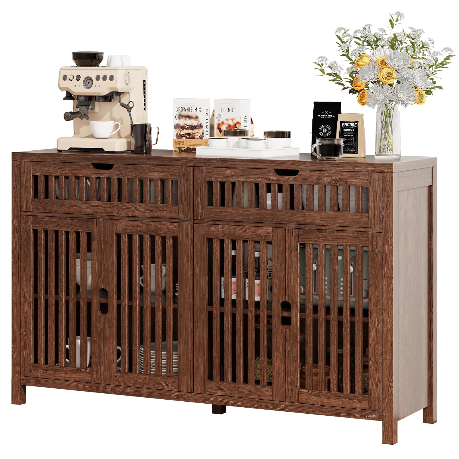 Storage Cabinet with Drawers 55" Large Buffets & Sideboards with Adjustable