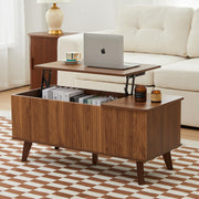 Wooden Fluted Lift Top Coffee Table with Hidden Compartment, Modern Rectangle Center