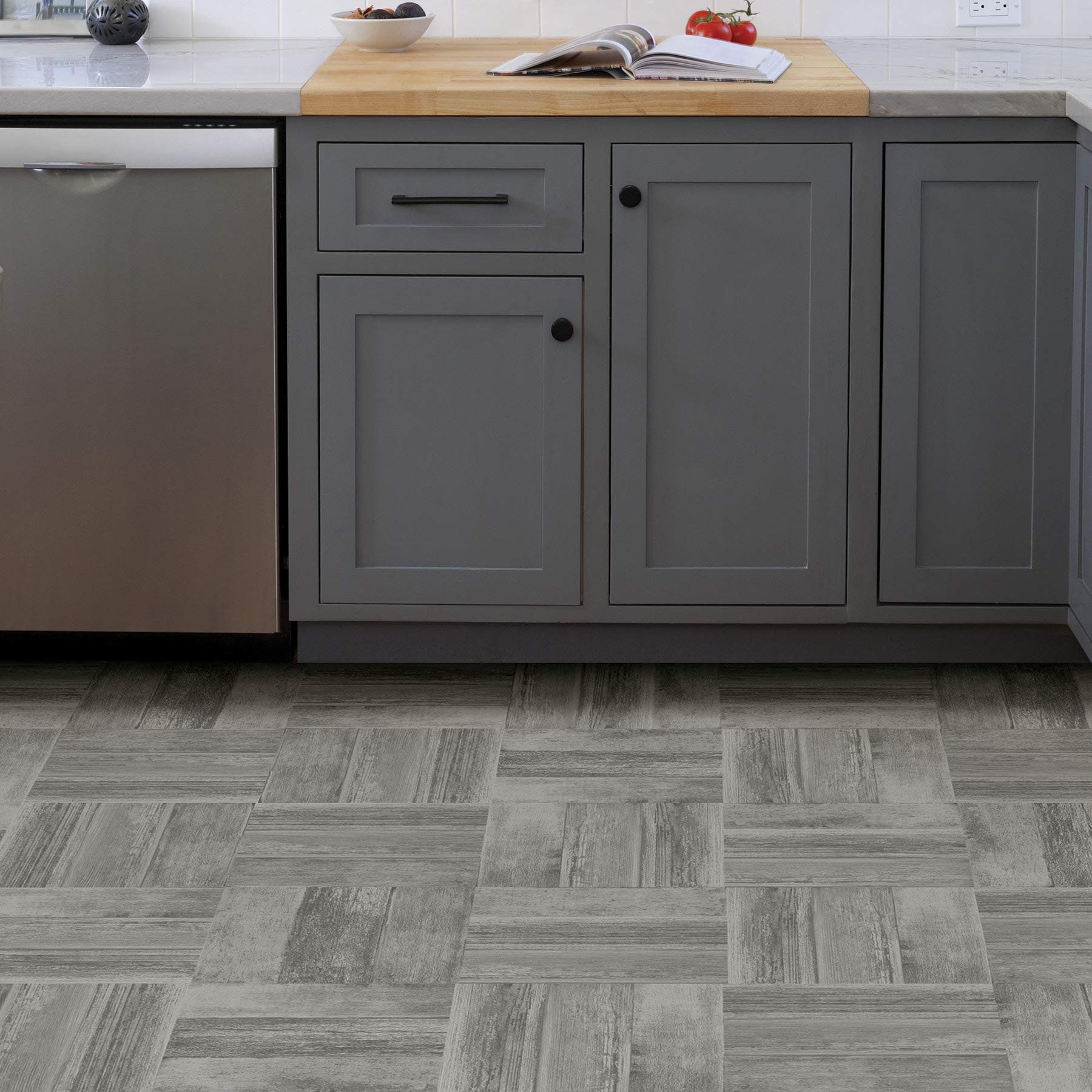 Vanleer Peel & Stick Floor Tiles, Grey
