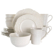 Round Decorated Stoneware Scallop Embossed Dinnerware Dish Set, 16 Piece, Luna