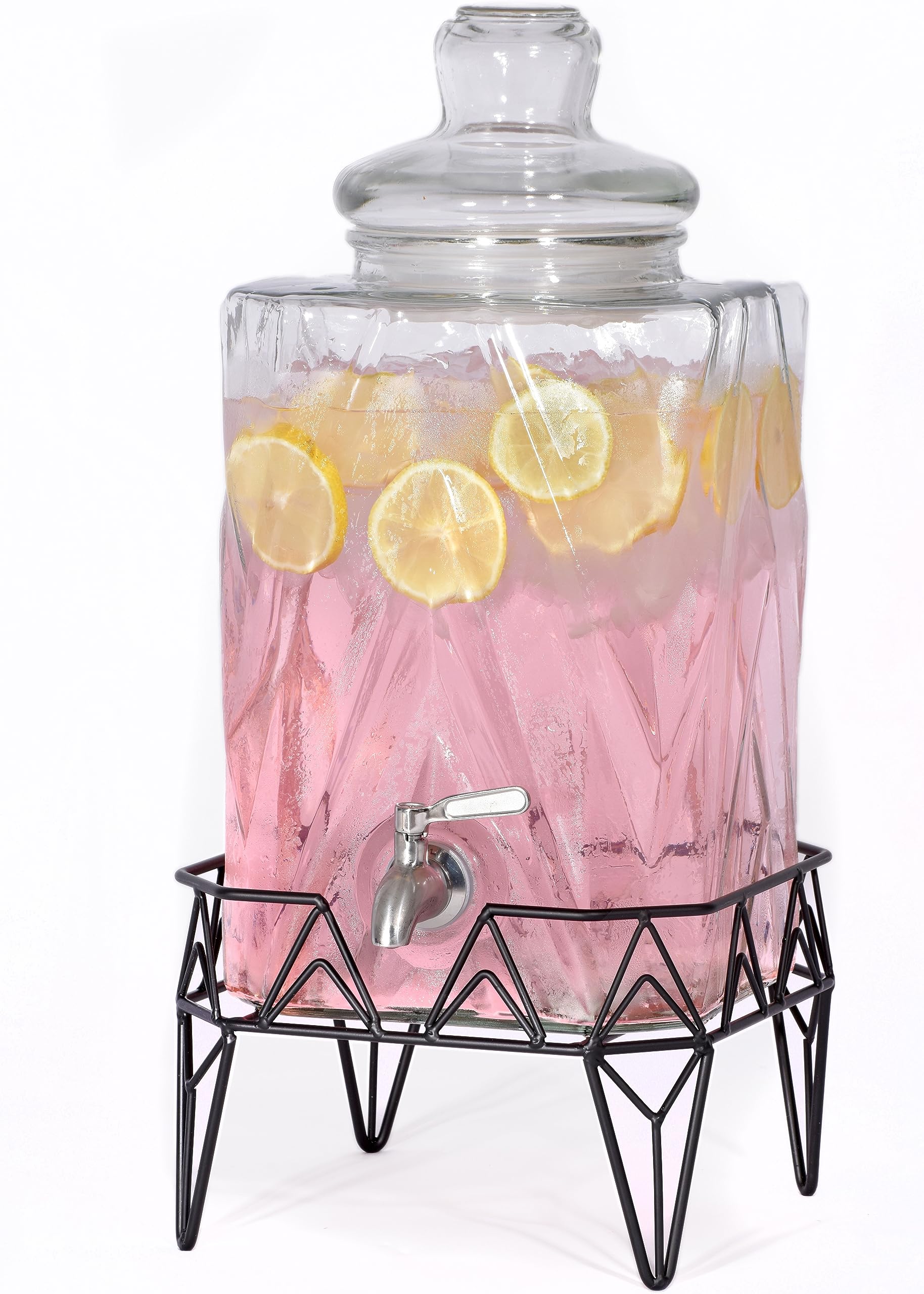Glacial Ice Design Glass Beverage Dispenser with SS Spigot