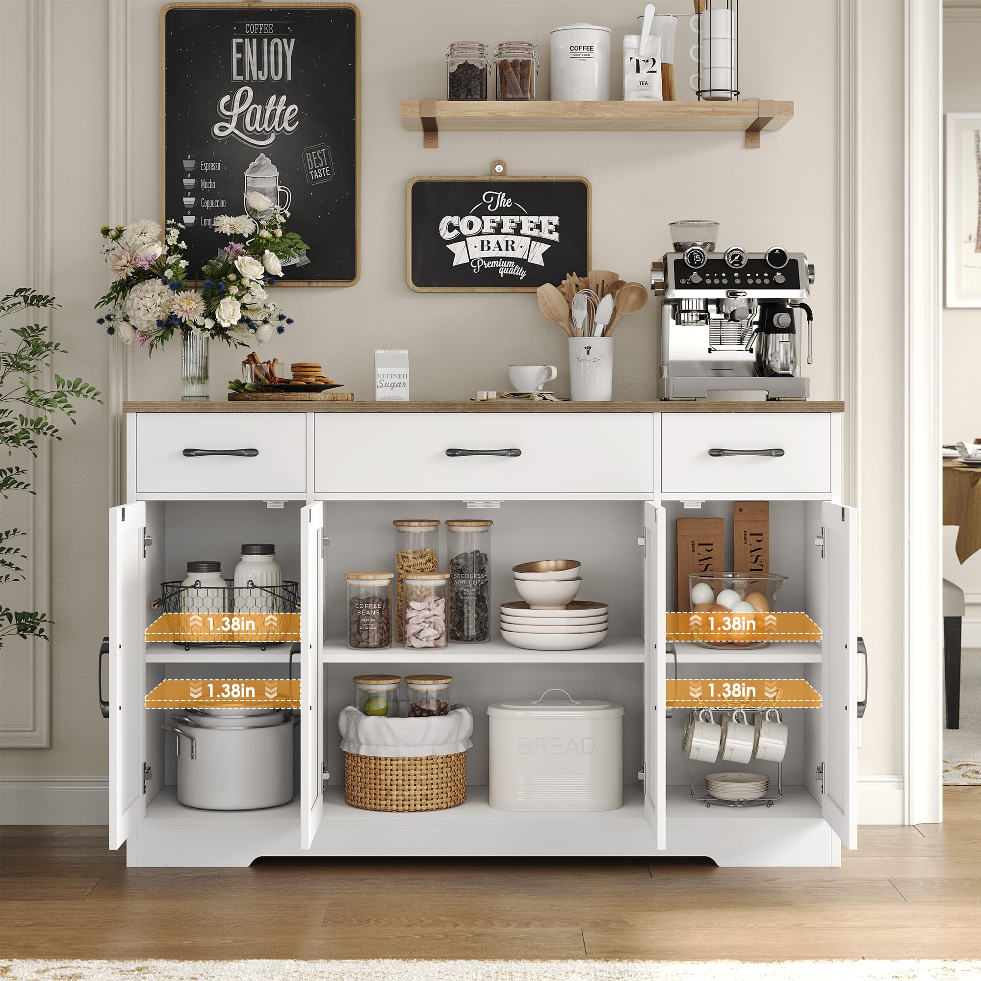 Buffet Cabinet with Drawers, 55" Large Sideboard Buffet Storage Cabinet