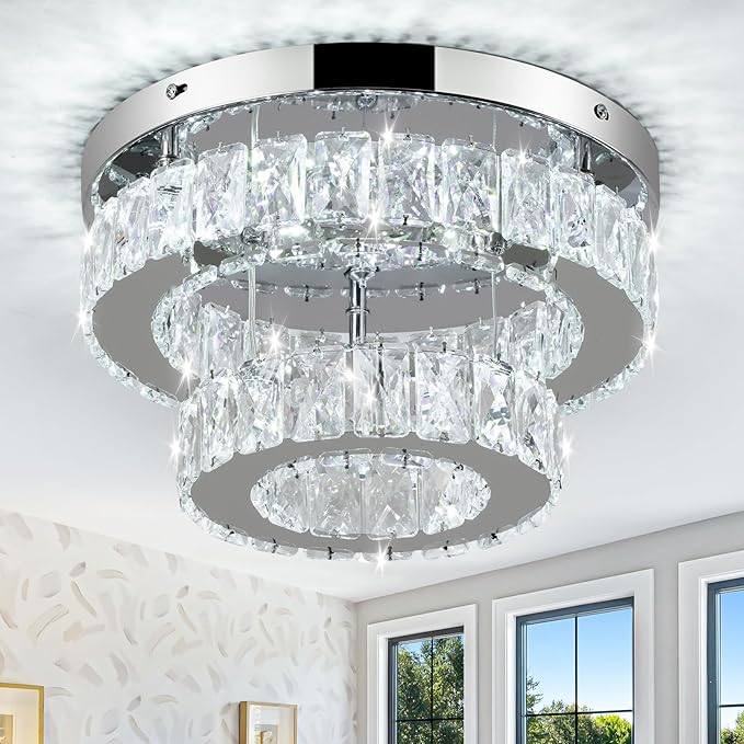 11.8 inch Dimmable Flush Mount Ceiling Light Crystals Chandelier